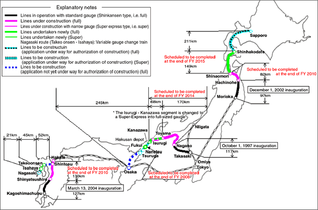 Map of new Shinkansen lines